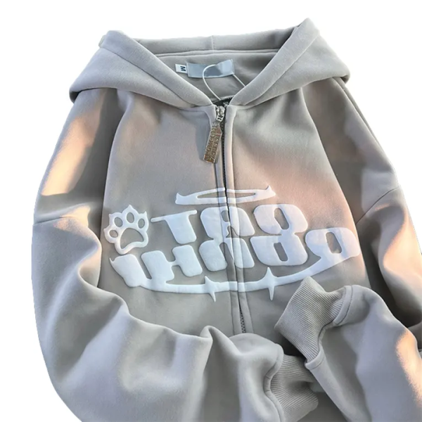 Wholesale Winter Custom Logo Heavyweight Men Zip Hoodie Pullover 3d Puff Printing Oversized Full Zip Up Hoodies - Image 2