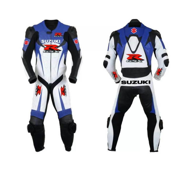 Customized New Suzuki Motorcycle Suit Leather Biker Motorbike MotoGP 1 & 2 PC