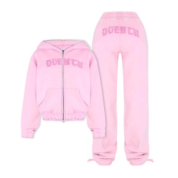 Custom Women Tracksuit Sweatsuit Set Pink Distressed Embroidery Tracksuit Hoodie Leisure Sports Suits Track Suit In Sport